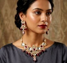 Handcrafted Ruby Kundan Bridal Necklace Set with Pearl Embellishments